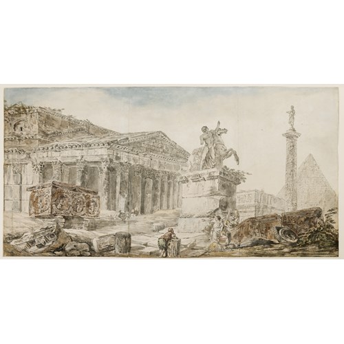 An Architectural Capriccio of Roman Ruins with Figures